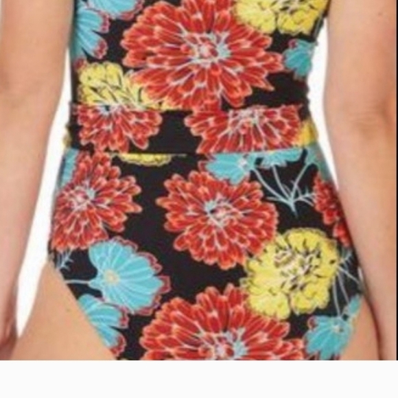 Jones New York Black Floral ONE Piece Swimsuit size Med - Picture 2 of 8